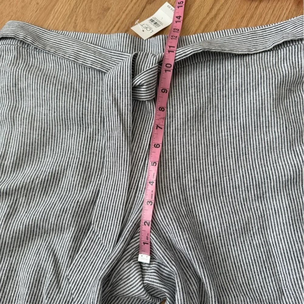 NEW Loft Linen Wide Leg Crop Striped Pull On Elastic Waist Pants Size Large - Picture 6 of 14